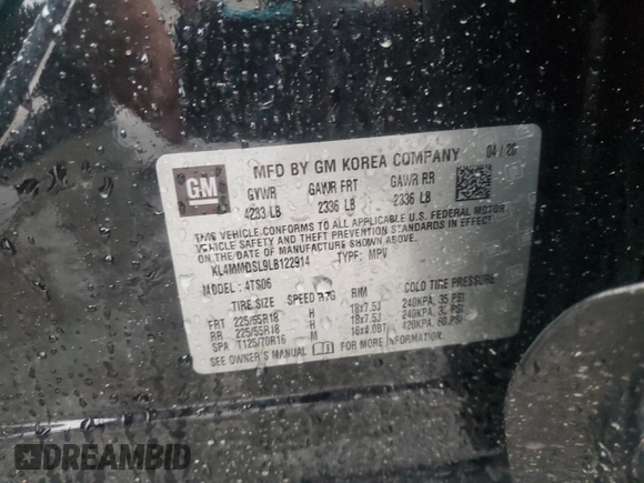 2020 Buick Encore GX Select with VIN KL4MMDSL9LB122914, listed as a Copart auction lot 55090315 with Not provided miles and Salvage title. Bid and sale history available at DreamBid. Image 12.