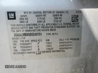 2014 GMC Terrain SLE z VIN 2GKALMEK5E6240791, wystawiony jako Copart lot #64633925 z przebiegiem 146 350 mil mil oraz Czysty tytuł • Clean title. Historia ofert i sprzedaży dostępna na DreamBid. Obrazek 13.