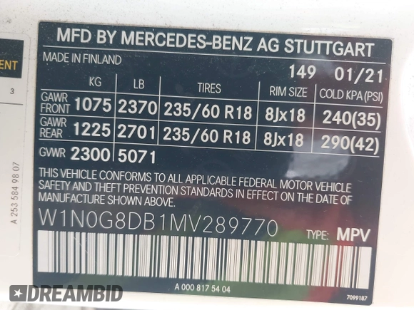2021 Mercedes-Benz GLC 300 с VIN W1N0G8DB1MV289770, выставлен на аукционе IAAI как лот 42338032 с пробегом Не указан миль и . История ставок и продаж доступна на DreamBid. Изображение 9.