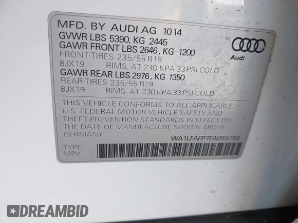 2015 Audi Q5 Premium Plus z VIN WA1LFAFP7FA059789, wystawiony jako IAAI lot #42574522 z przebiegiem 99 638 mil mil oraz . Historia ofert i sprzedaży dostępna na DreamBid. Obrazek 9.