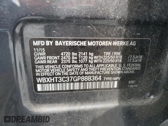 2016 BMW X1 xDrive28i z VIN WBXHT3C37GP888364, wystawiony jako Copart lot #53644975 z przebiegiem 119 725 mil mil oraz Szkoda całkowita • Salvage title. Historia ofert i sprzedaży dostępna na DreamBid. Obrazek 13.