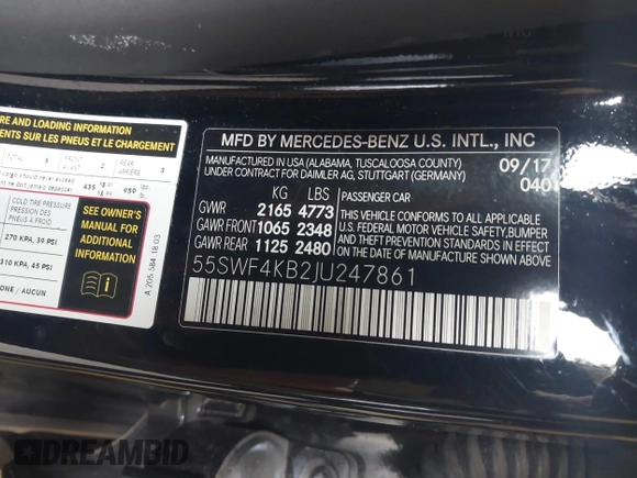 2018 Mercedes-Benz C 300 with VIN 55SWF4KB2JU247861, listed as a IAAI auction lot 41774115 with 63,429 mi miles and . Bid and sale history available at carsss.com. Image 9.
