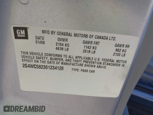 2006 Buick LaCrosse CX with VIN 2G4WC582361234128, listed as a IAAI auction lot 42050821 with 167,484 mi miles. Bid and sale history available at carsss.com. Image 9.