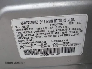 2007 Infiniti G35 Sedan G35x with VIN JNKBV61F47M813245, listed as a IAAI auction lot 42107684 with 1 mi miles. Bid and sale history available at carsss.com. Image 9.