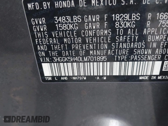 2020 Honda Fit LX with VIN 3HGGK5H40LM701895, listed as a IAAI auction lot 42432492 with 122,212 mi miles and . Bid and sale history available at DreamBid. Image 9.