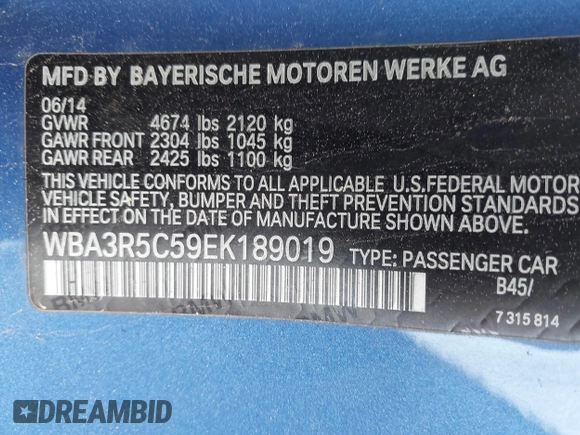 2014 BMW 4 Series 435i xDrive z VIN WBA3R5C59EK189019, wystawiony jako IAAI lot #41919215 z przebiegiem 236 908 mil mil oraz . Historia ofert i sprzedaży dostępna na DreamBid. Obrazek 9.