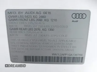 2016 Audi Q5 Premium Plus with VIN WA1L2AFP1GA136766, listed as a IAAI auction lot 42478490 with 83,190 mi miles and . Bid and sale history available at DreamBid. Image 9.