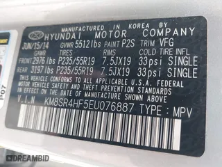 2014 Hyundai Santa Fe Limited with VIN KM8SR4HF5EU076887, listed as a IAAI auction lot 41900374 with 124,346 mi miles. Bid and sale history available at carsss.com. Image 9.