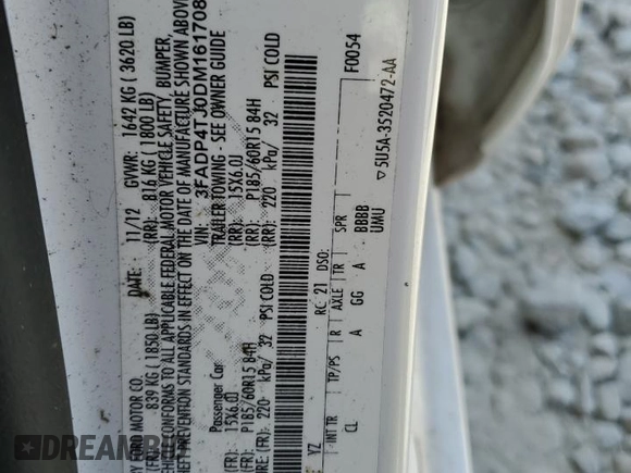 2013 Ford Fiesta S with VIN 3FADP4TJ0DM161708, listed as a Copart auction lot 53965835 with 170,275 mi miles and Salvage title. Bid and sale history available at DreamBid. Image 13.