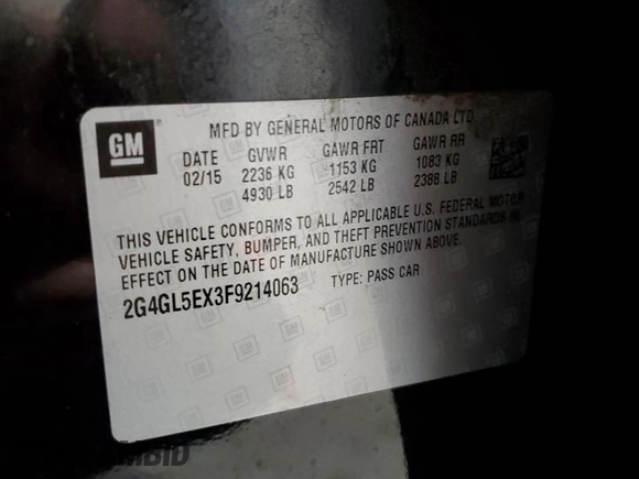 2015 Buick Regal с VIN 2G4GL5EX3F9214063, выставлен на аукционе Copart как лот 86640244 с пробегом 104 921 миль миль и Списание • Salvage title. История ставок и продаж доступна на DreamBid. Изображение 12.