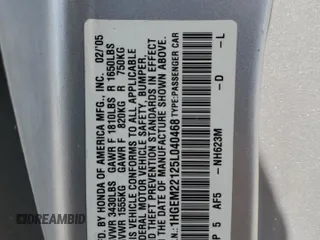 2005 Honda Civic VP z VIN 1HGEM22125L040468, wystawiony jako Copart lot #58404335 z przebiegiem 98 770 mil mil oraz Szkoda całkowita • Salvage title. Historia ofert i sprzedaży dostępna na DreamBid. Obrazek 12.