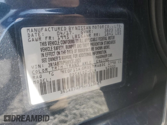 2017 Nissan Sentra S with VIN 3N1AB7AP9HY313829, listed as a Copart auction lot 51959925 with 92,379 mi miles and Salvage Title. Bid and sale history available at DreamBid. Image 12.
