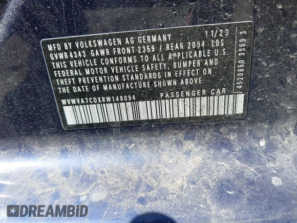2024 Volkswagen GTI Autobahn с VIN WVWVA7CDXRW148094, выставлен на аукционе IAAI как лот 41918984 с пробегом 9 313 миль миль и . История ставок и продаж доступна на DreamBid. Изображение 9.