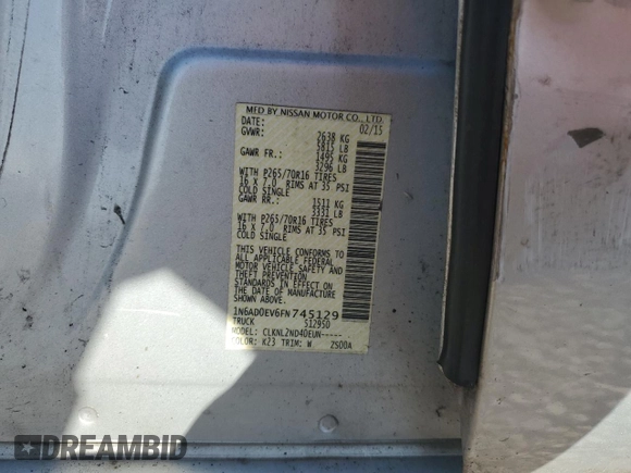 2015 Nissan Frontier S with VIN 1N6AD0EV6FN745129, listed as a Copart auction lot 70427893 with Not provided miles and Salvage title. Bid and sale history available at DreamBid. Image 12.