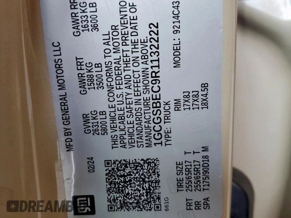 2024 Chevrolet Colorado 2WD Work Truck с VIN 1GCGSBEC9R1132222, выставлен на аукционе Copart как лот 58894805 с пробегом 28 296 миль миль и Чистый • Clean title. История ставок и продаж доступна на DreamBid. Изображение 12.