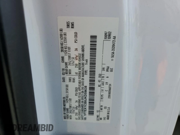 2018 Ford F-150 XL with VIN 1FTEX1CB8JKD59638, listed as a Copart auction lot 47296195 with 162,040 mi miles and Salvage title. Bid and sale history available at DreamBid. Image 12.