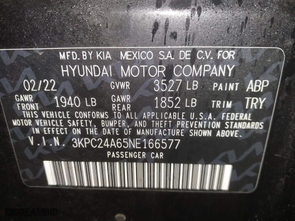 2022 Hyundai Accent SE with VIN 3KPC24A65NE166577, listed as a IAAI auction lot 41708850 with 17,566 mi miles. Bid and sale history available at carsss.com. Image 9.