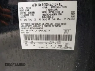2014 Ford Explorer XLT with VIN 1FM5K7D87EGA12777, listed as a IAAI auction lot 42475476 with 124,095 mi miles and . Bid and sale history available at DreamBid. Image 9.