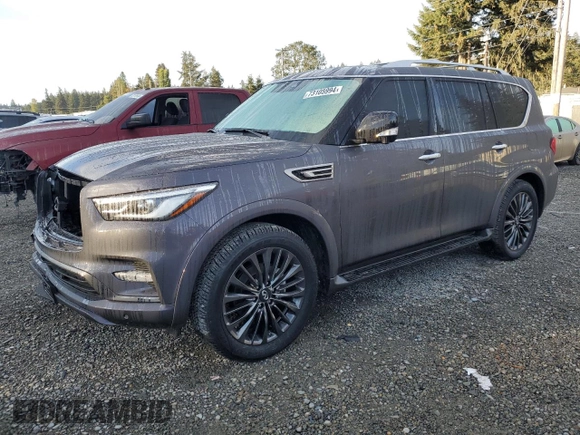2024 Infiniti QX80 LUXE with VIN JN8AZ2AE8R9330286, listed as a Copart auction lot 73105994 with 830 mi miles and Salvage Title. Bid and sale history available at carsss.com. Image 1.