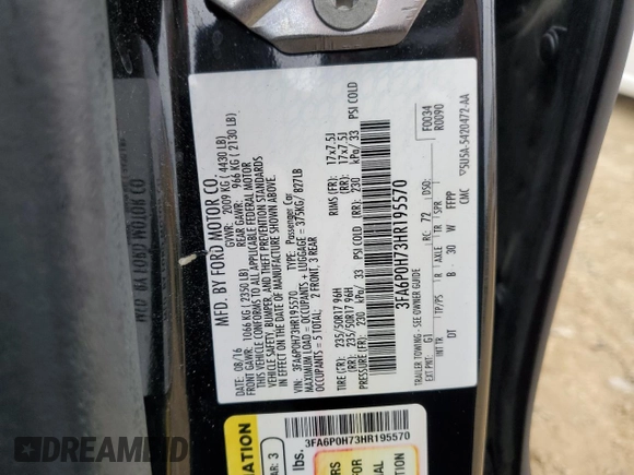 2017 Ford Fusion SE with VIN 3FA6P0H73HR195570, listed as a Copart auction lot 53659985 with 197,095 mi miles and Salvage Title. Bid and sale history available at carsss.com. Image 14.