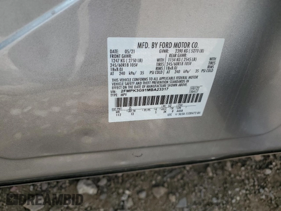 2021 Ford Edge SE with VIN 2FMPK3G91MBA23317, listed as a Copart auction lot 60246615 with 67,269 mi miles and Clean title. Bid and sale history available at DreamBid. Image 13.