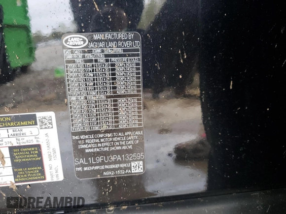 2023 Land Rover Range Rover Sport SE Dynamic with VIN SAL1L9FU3PA132595, listed as a Copart auction lot 50150345 with Not provided miles and Salvage title. Bid and sale history available at DreamBid. Image 12.