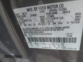 2010 Ford F-150 XL with VIN 1FTEX1EW7AFD37574, listed as a IAAI auction lot 42088625 with 134,668 mi miles and . Bid and sale history available at DreamBid. Image 9.
