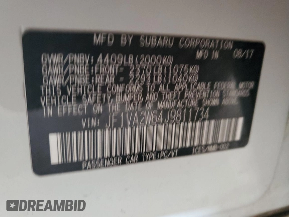 2018 Subaru WRX STI Launch with VIN JF1VA2W64J9811734, listed as a Copart auction lot 63633825 with 52,767 mi miles and Salvage title. Bid and sale history available at DreamBid. Image 12.