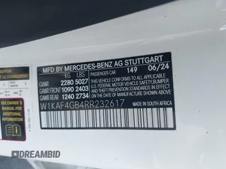 2024 Mercedes-Benz C 300 with VIN W1KAF4GB4RR232617, listed as a IAAI auction lot 41524093 with 5,284 mi miles and . Bid and sale history available at DreamBid. Image 9.