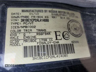 2010 Nissan Versa S with VIN 3N1BC1CP2AL414080, listed as a Copart auction lot 62095505 with 275,809 mi miles and Clean title. Bid and sale history available at DreamBid. Image 12.