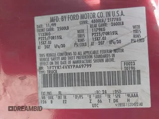 2000 Ford Ranger XL z VIN 1FTYR14VXYPA69799, wystawiony jako IAAI lot #41832287 z przebiegiem 182 397 mil mil oraz . Historia ofert i sprzedaży dostępna na DreamBid. Obrazek 9.