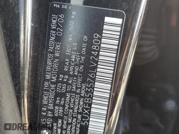 2006 BMW X5 4.4i with VIN 5UXFB53576LV24809, listed as a Copart auction lot 71479414 with 107,792 mi miles and Salvage Title. Bid and sale history available at carsss.com. Image 12.