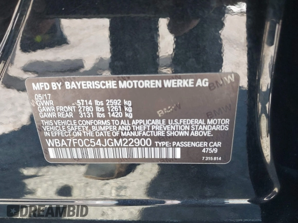 2018 BMW 7 Series 750i with VIN WBA7F0C54JGM22900, listed as a IAAI auction lot 41673673 with 66,264 mi miles. Bid and sale history available at carsss.com. Image 9.