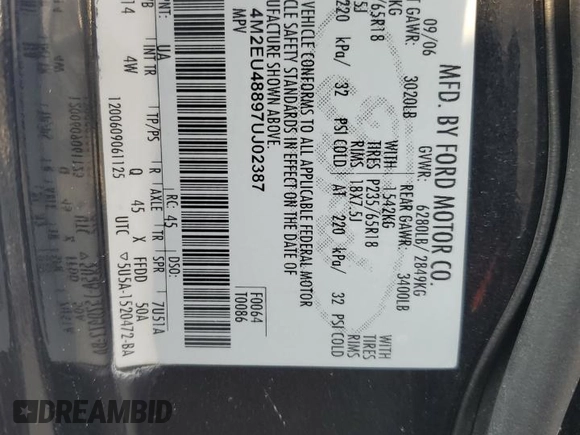 2007 Mercury Mountaineer Premier with VIN 4M2EU48897UJ02387, listed as a Copart auction lot 72008804 with 159,262 mi miles and Salvage Title. Bid and sale history available at carsss.com. Image 15.