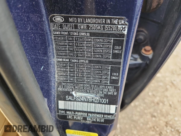 2008 Land Rover LR2 SE с VIN SALFS24N78H031001, выставлен на аукционе Copart как лот 63822025 с пробегом 184 403 миль миль и Списание • Salvage title. История ставок и продаж доступна на DreamBid. Изображение 13.