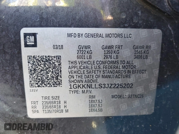 2018 GMC Acadia SLE with VIN 1GKKNLLS3JZ225202, listed as a IAAI auction lot 41870847 with 157,040 mi miles and . Bid and sale history available at DreamBid. Image 9.