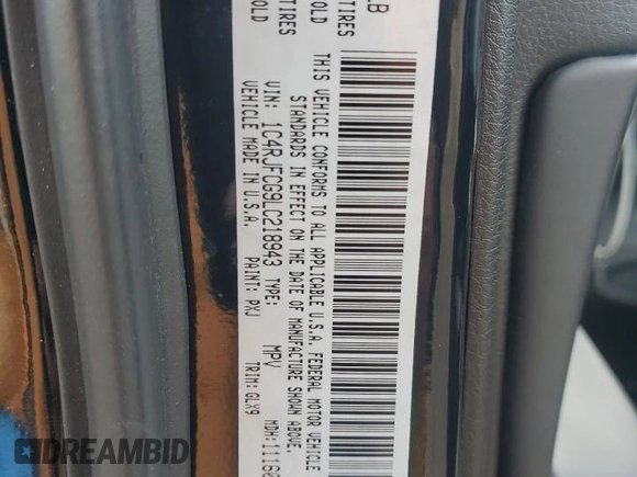 2020 Jeep Grand Cherokee Overland with VIN 1C4RJFCG9LC218943, listed as a Copart auction lot 44922295 with 50,674 mi miles and Salvage Title. Bid and sale history available at carsss.com. Image 14.