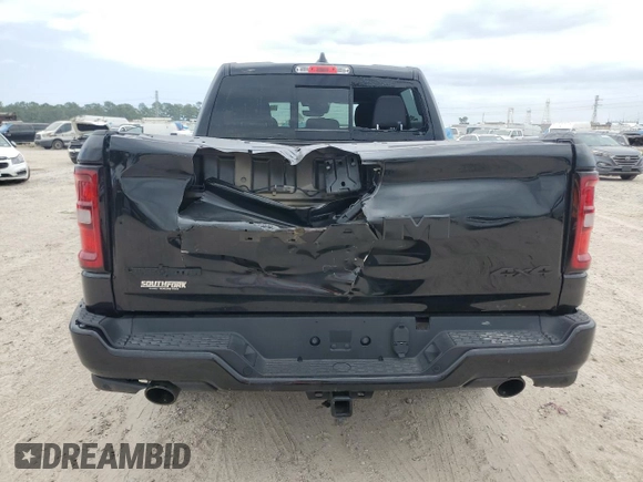 2025 Ram 1500 Big Horn with VIN 1C6SRFFP4SN560753, listed as a Copart auction lot 53446165 with 3,672 mi miles and Salvage Title. Bid and sale history available at carsss.com. Image 6.