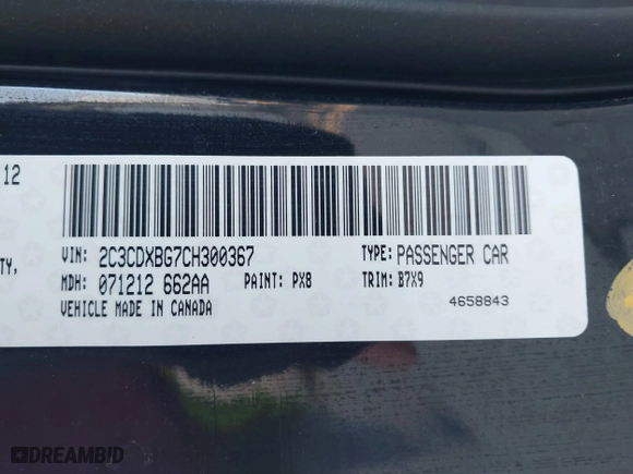 2012 Dodge Charger SE with VIN 2C3CDXBG7CH300367, listed as a IAAI auction lot 42067391 with 165,383 mi miles. Bid and sale history available at carsss.com. Image 9.