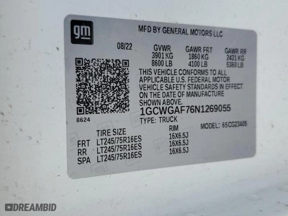 2022 Chevrolet Express Cargo Van with VIN 1GCWGAF76N1269055, listed as a Copart auction lot 49327425 with 32,944 mi miles and Salvage Title. Bid and sale history available at carsss.com. Image 13.
