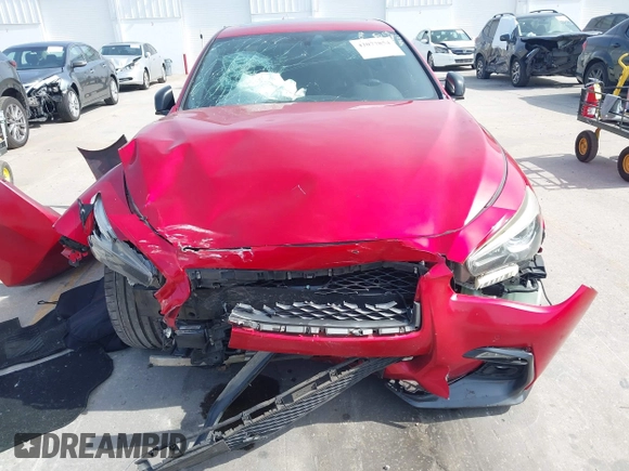 2018 Infiniti Q50 Red Sport 400 with VIN JN1FV7AP2JM460824, listed as a IAAI auction lot 42077854 with 91,062 mi miles and . Bid and sale history available at DreamBid. Image 12.