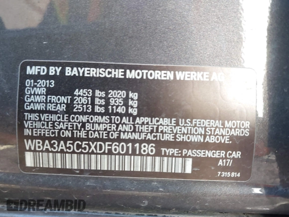 2013 BMW 3 Series 328i с VIN WBA3A5C5XDF601186, выставлен на аукционе IAAI как лот 42235936 с пробегом 207 589 миль миль и . История ставок и продаж доступна на DreamBid. Изображение 9.