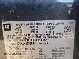 2017 Chevrolet Equinox LT with VIN 2GNALCEK2H1588093, listed as a Copart auction lot 47048915 with 169,262 mi miles and Salvage Title. Bid and sale history available at DreamBid. Image 16.