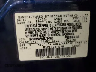 2011 Nissan Sentra SR with VIN 3N1AB6AP6BL724328, listed as a Copart auction lot 45697195 with 42,299 mi miles and Salvage Title. Bid and sale history available at DreamBid. Image 14.