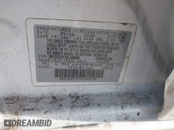2016 Nissan Note S with VIN 3N1CE2CP7GL400396, listed as a IAAI auction lot 42518464 with 97,894 mi miles and . Bid and sale history available at DreamBid. Image 9.
