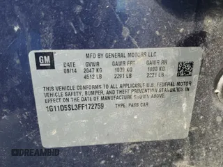 2015 Chevrolet Malibu LT with VIN 1G11D5SL3FF172759, listed as a Copart auction lot 76616694 with Not Provided miles and Salvage Title. Bid and sale history available at DreamBid. Image 12.