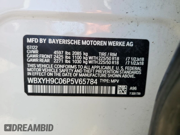 2023 BMW X2 sDrive28i z VIN WBXYH9C06P5V65784, wystawiony jako Copart lot #57108985 z przebiegiem 37 113 mil mil oraz Szkoda całkowita • Salvage title. Historia ofert i sprzedaży dostępna na DreamBid. Obrazek 14.