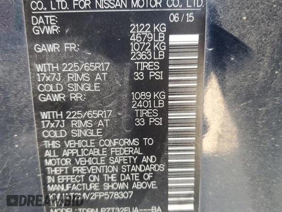 2015 Nissan Rogue SV with VIN KNMAT2MV2FP578307, listed as a Copart auction lot 51224225 with 93,316 mi miles and Salvage Title. Bid and sale history available at carsss.com. Image 15.