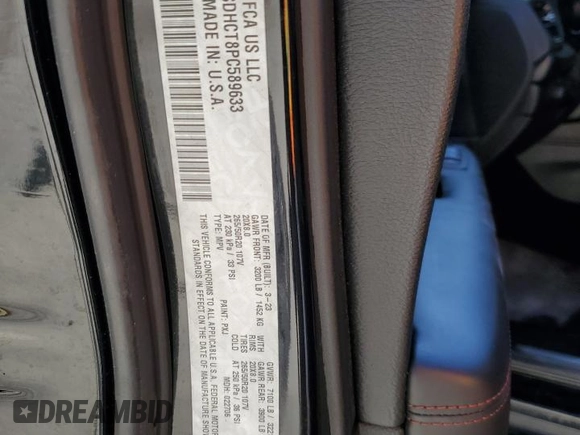 2023 Dodge Durango R/T Plus с VIN 1C4SDHCT8PC589633, выставлен на аукционе Copart как лот 47642725 с пробегом 43 145 миль миль и Списание • Salvage title. История ставок и продаж доступна на DreamBid. Изображение 16.