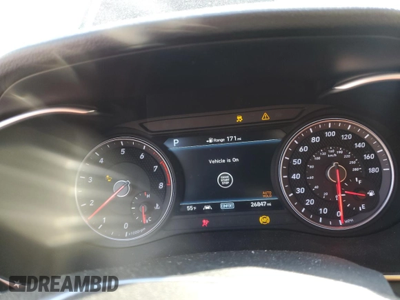 2019 Genesis G70 3.3T Advanced with VIN KMTG34LE9KU023200, listed as a Copart auction lot 88573435 with 26,847 mi miles and Salvage Title. Bid and sale history available at carsss.com. Image 9.